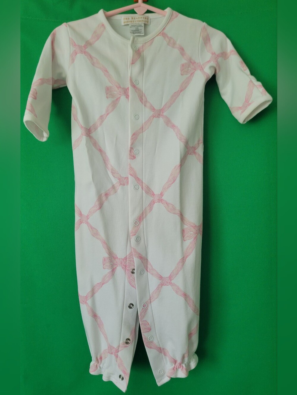 The Beaufort Bonnet Company Pink Belle Meade Bow Baby One-Piece 0-3mth Newborn